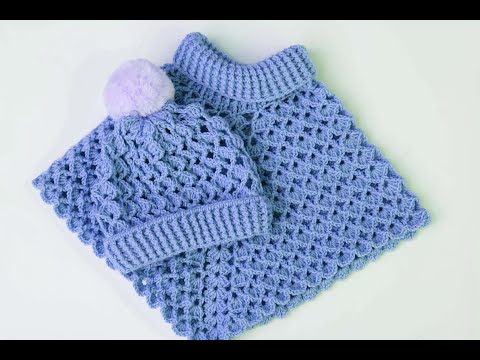 Видео: Связанная крючком шапка с водолазкой-пончо