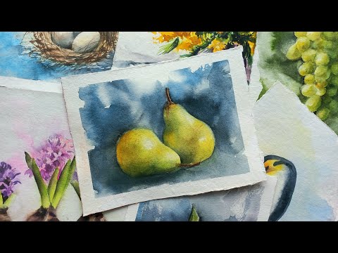 Видео: Бесплатный мастер-класс по акварельной живлписи: груши. Watercolor painting tutorial for beginners.