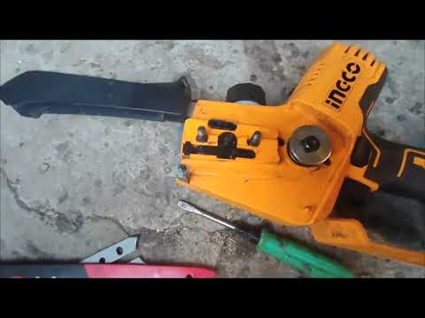 Видео: Аккумуляторная мини пила ингко с шиной на 20 см. Переклепка цепи 1.4./1.1/48 звенев на 46 звенев.
