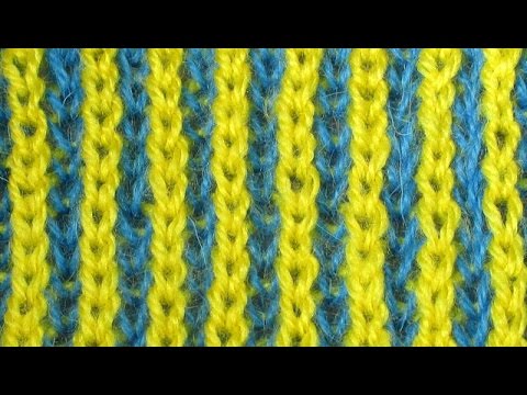 Видео: Узоры спицами. Двухцветная английская резинка