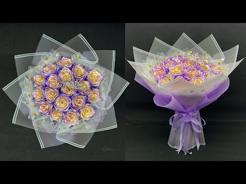 Видео: DIY | Как легко сделать букет роз из атласных лент | Упаковка круглого букета цветов