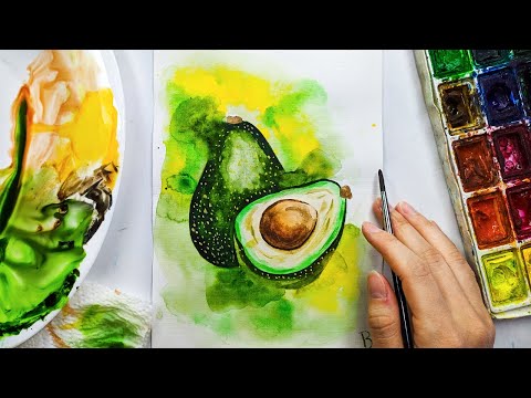 Видео: Как нарисовать авокадо акварелью. Акварель для начинающих