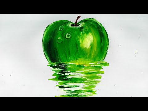 Видео: как нарисовать яблоко зеленое легко. Как нарисовать интерьерную картину. Рисуем яблоко гуашью.