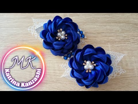 Видео: Зимние цветы из атласной ленты, канзаши МК / Flores de inverno de fitas de cetim, kanzashi MK.