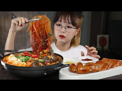 Видео: АСМР ЕДА Тушеное Кимчи со Свининой🍲 Спам и Колбаса | MUKBANG