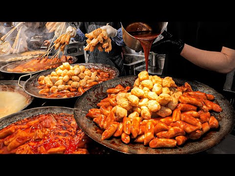 Видео: Удивительный корейский рынок! Популярная уличная еда ттокбокки, рыбный пирог ручной работы