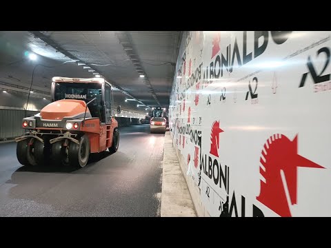 Видео: 2023.02.19 - Ремонт на тунел под Западен парк / тунела към Люлин - полагане на финален слой асфалт