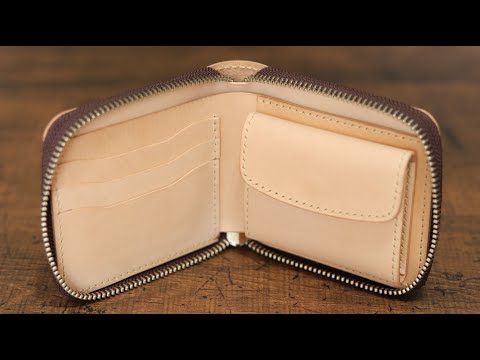 Видео: [Free PDF pattern] Как сделать бумажник на двустворчатой ​​молнии/leathercraft/DIY/making