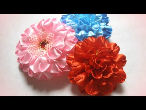 Видео: Цветы из лент, лепесток "сердечко", канзаши МК