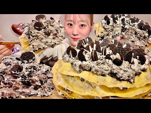 Видео: ASMR блинный торт с орео【русские субтитры】【Mukbang/ Eating Sounds】