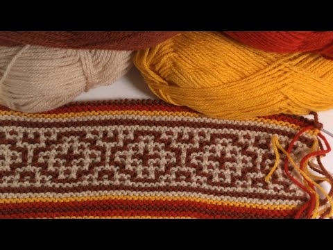 Видео: Узор для афгана / 4 цвета / Вязание спицами.