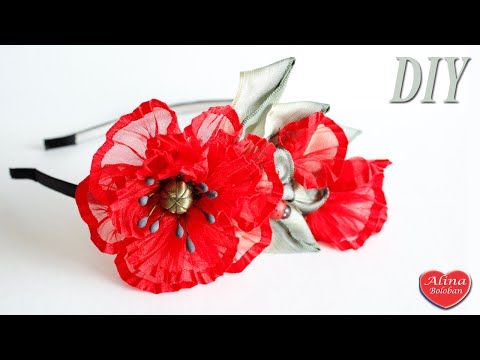 Видео: Мак на Ободке из гофрированной ленты МК из лент / Poppy on the rim . DIY. how to