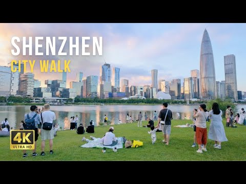 Видео: Современный Китай 🇨🇳 Футуристический залив Шэньчжэнь на закате | 4K Прогулка