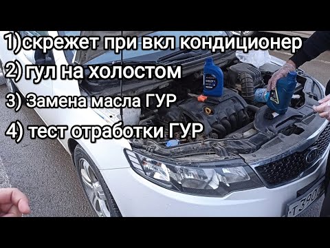 Видео: Гул и шум на холостом ходу- ищем/ устраняем, замена масла ГУР Киа Церато-2, тест отработки ГУР.