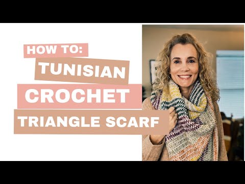 Видео: Как связать тунисский треугольный шарф крючком из двух разных цветов #tunisiancrochet #crochets