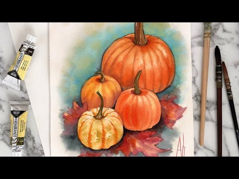 Видео: МАСТЕР КЛАСС «Тыквы акварелью» 🎃