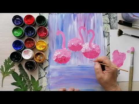 Видео: Розовый фламинго. Нетрадиционное рисование.