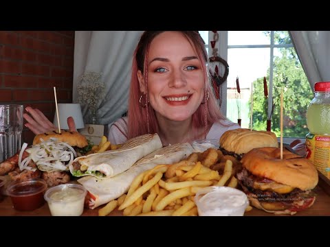 Видео: MUKBANG | Бургеры, шашлык, роллы | Burgers, barbecue не ASMR