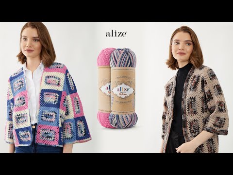 Видео: Кардиган с прямоугольным мотивом с пряжей Alize Superwash Artisan