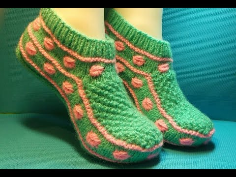 Видео: вязание спицами домашние тапочки #172