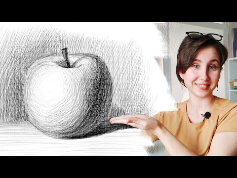 Видео: Как нарисовать яблоко карандашом поэтапно. Скетчинг для начинающих