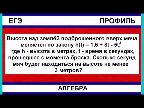 Видео: Высота над землёй подброшенного вверх мяча меняется по закону h(t) = 1,6 + 8t - 5t^2, где h - высота