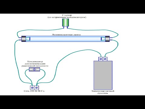 Видео: Люминесцентная лампа: устройство, принцип действия и схема подключения в сеть