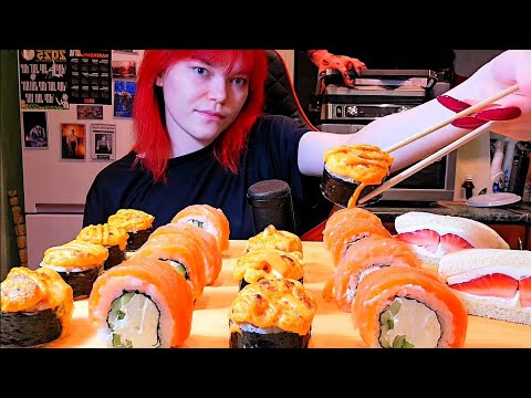 Видео: Мукбанг | Суши и Роллы, Сэндвич с клубникой | Обжор Асмр