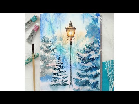 Видео: Мастер-класс #91 и Обзор новых цветов акварели W&N. Зимняя сказка акварелью.