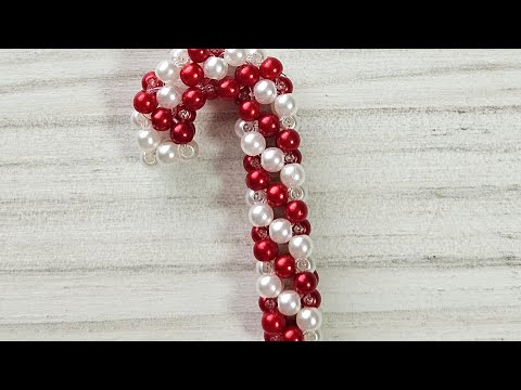 Видео: Новогодняя трость из бусин. Туториал. 2часть 
