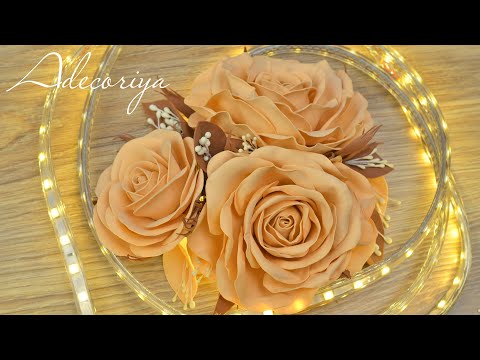 Видео: Роза из фоамирана с необычными листьями (декор для панно) | Adecoriya | DIY Rose foamiran