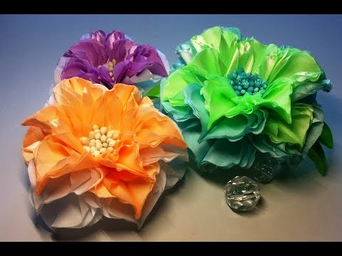 Видео: Ribbon flowers:quick dahlia/Flores de las cintas:dalia rápidamente/Цветы из лент:георгин быстро.МК