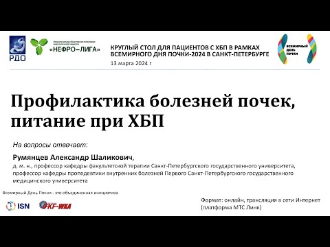 Видео: Профилактика болезней почек, питание при ХБП. Румянцев А. Ш.