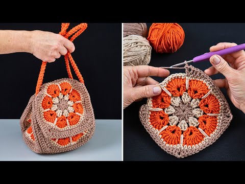 Видео: Простая сумка крючком в стиле «бабушкин квадрат» Miarti🧶