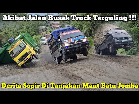 Видео: Грузовик перевернулся || Страдания водителя во время смертельного подъема на Бату-Джомбу