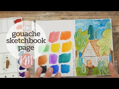 Видео: Рисуем причудливый пейзаж сухой гуашью в кюветах