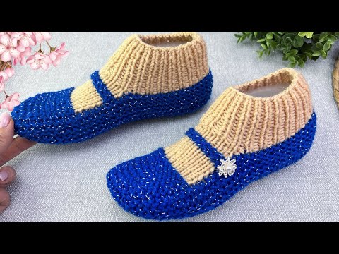 Видео: ТАПОЧКИ-СЛЕДОЧКИ на ДВУХ СПИЦАХ. МК ДЛЯ НАЧИНАЮЩИХ.