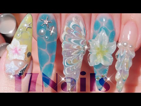 Видео: Ногти русалки🧜‍♀️Пляжные ногти🔱Дизайн ногтей
