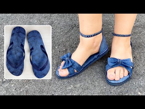 Видео: СДЕЛАЛА МОДНУЮ ЛЕТНЮЮ ОБУВЬ ИЗ ДЕШЁВЫХ ШЛЁПОК И СТАРЫХ ДЖИНСОВ!