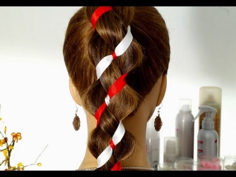 Видео: Плетение косы из 4-х прядей (2+2 ленты) с лентами.