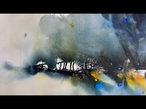 Видео: Акварельный абстрактный пейзаж