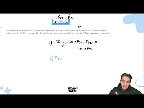 Видео: Кубик массой 2 кг покоится на гладком горизонтальном столе, сжатый с боков пружинами - №22786