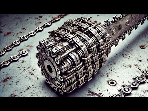 Видео: Нож из дамасской стали из старой бензопилы!