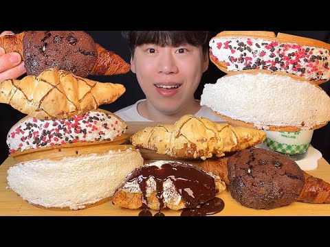 Видео: SUB) Корейский десерт мукбанг asmr | вафля со взбитыми сливками, круассан