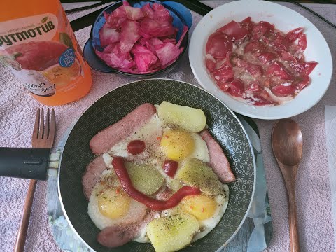 Видео: ОБЖОР ЯИЧНИЦА ГЛАЗУНЬЯ С ВЕТЧИНОЙ / МАРИНОВАННАЯ КАПУСТА / САЛАТ С ПОМИДОРАМИ / ФРУТМОТИВ