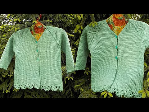 Видео: Детский жакет с кружевом регланом сверху