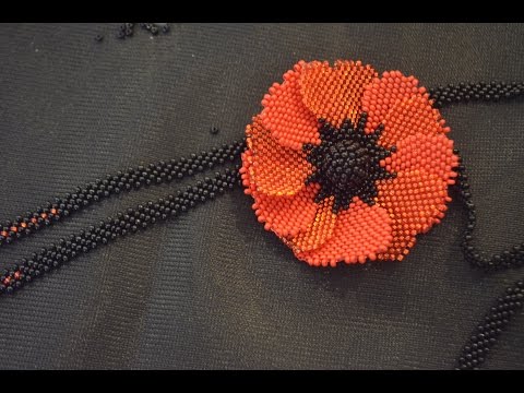 Видео: Цветы из бисера "Красный мак".  Бисероплетение.  Мастер класс