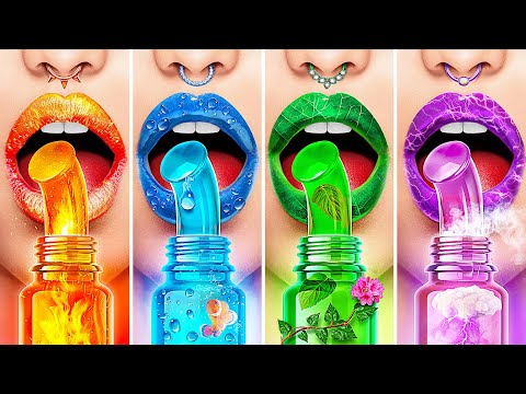 Видео: Девушка Огонь, Вода, Воздух и Земля | Покемоны в Реальной Жизни от Jelly DO Challenge