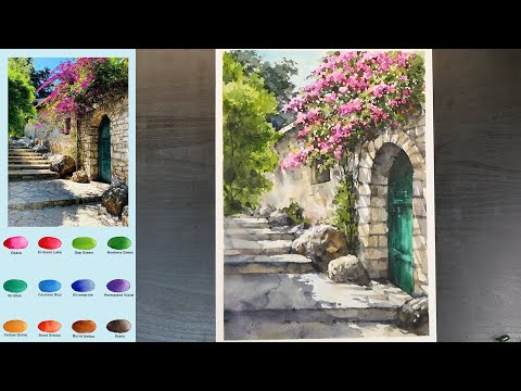 Видео: Пейзаж Акварелью - Лестничная аллея (скорость 2X, просмотр названия цвета)