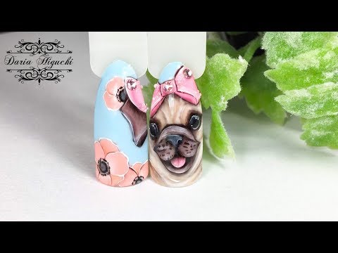 Видео: Весенний Мопсик! Красивые Животные на Ногтях! Дизайн Ногтей!